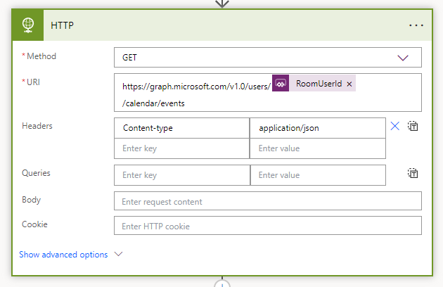 Screenshot of a Power Automate HTTP request step.