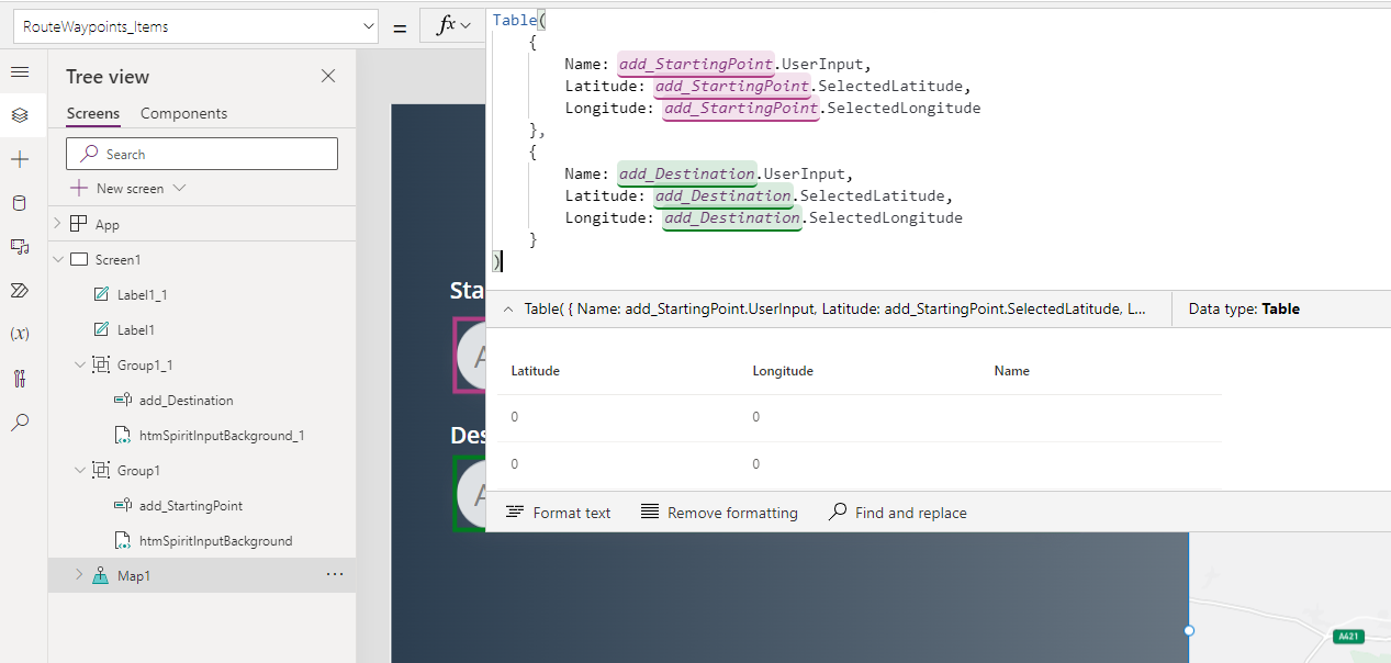 Screenshot of editing a table formula.