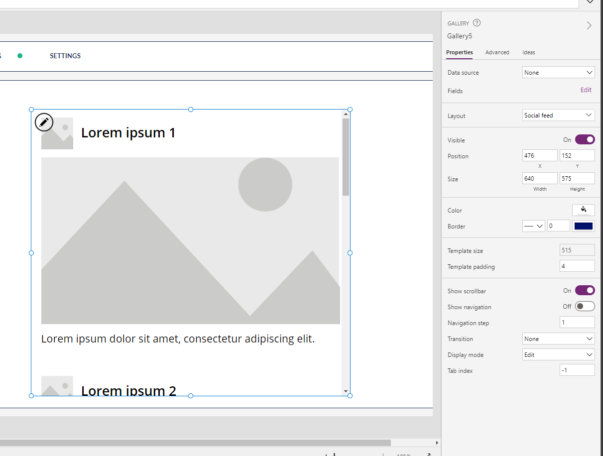 Screenshot of a flexible height gallery in Power Apps